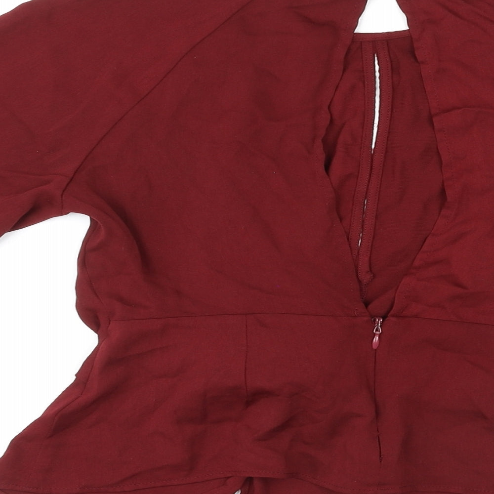 Topshop Womens Red Polyester Basic Blouse Size 8 Round Neck - Tie Front Detail