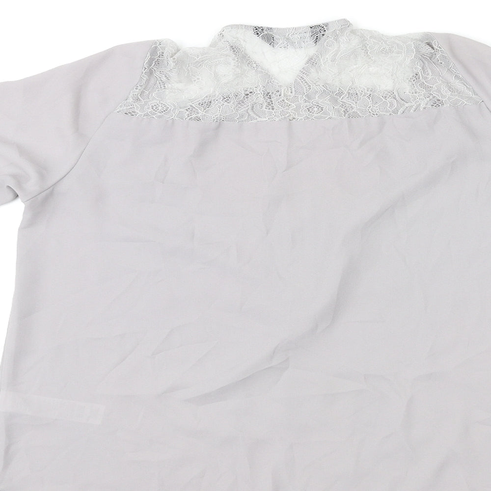 Dorothy Perkins Womens Grey Polyester Basic Blouse Size 12 V-Neck - Lace Trim