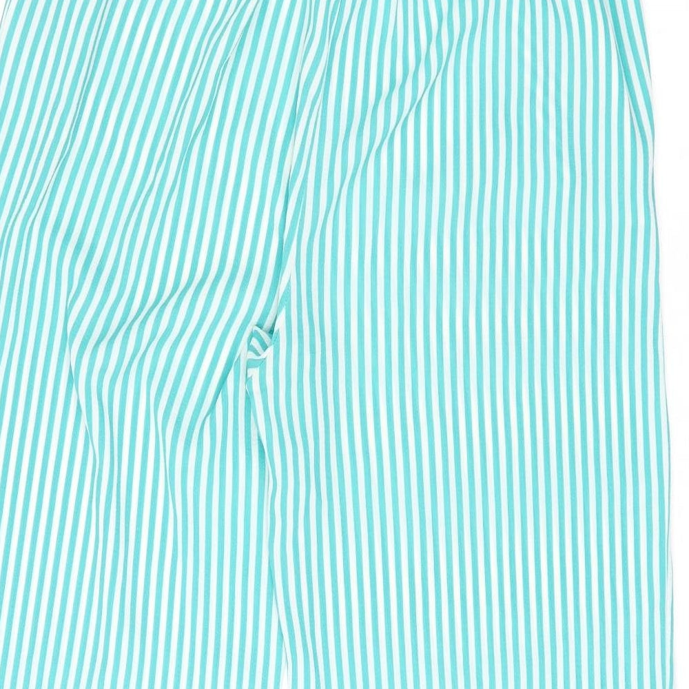 Brand and care label for Only women’s green striped polyester trousers, size UK 12, 29-inch leg regular tie