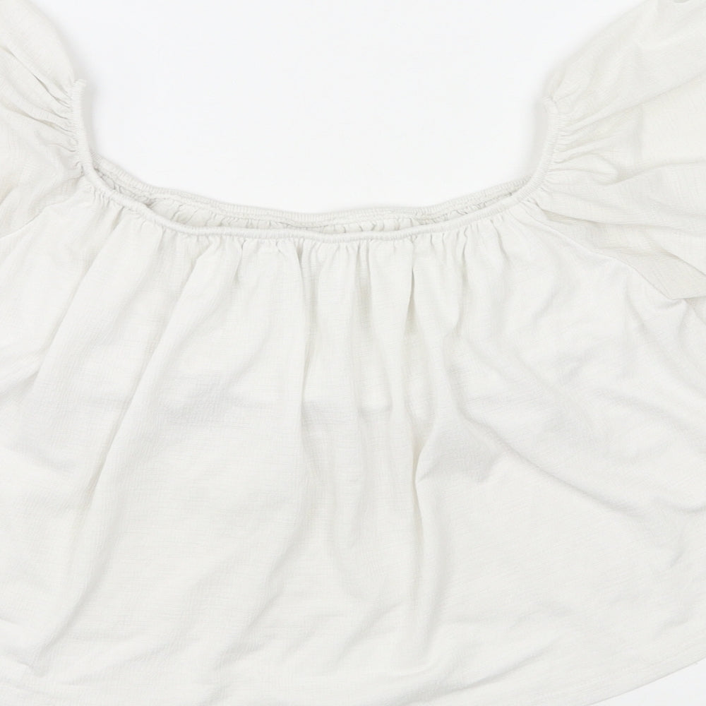Bershka Womens Ivory Viscose Basic Blouse Size M Round Neck