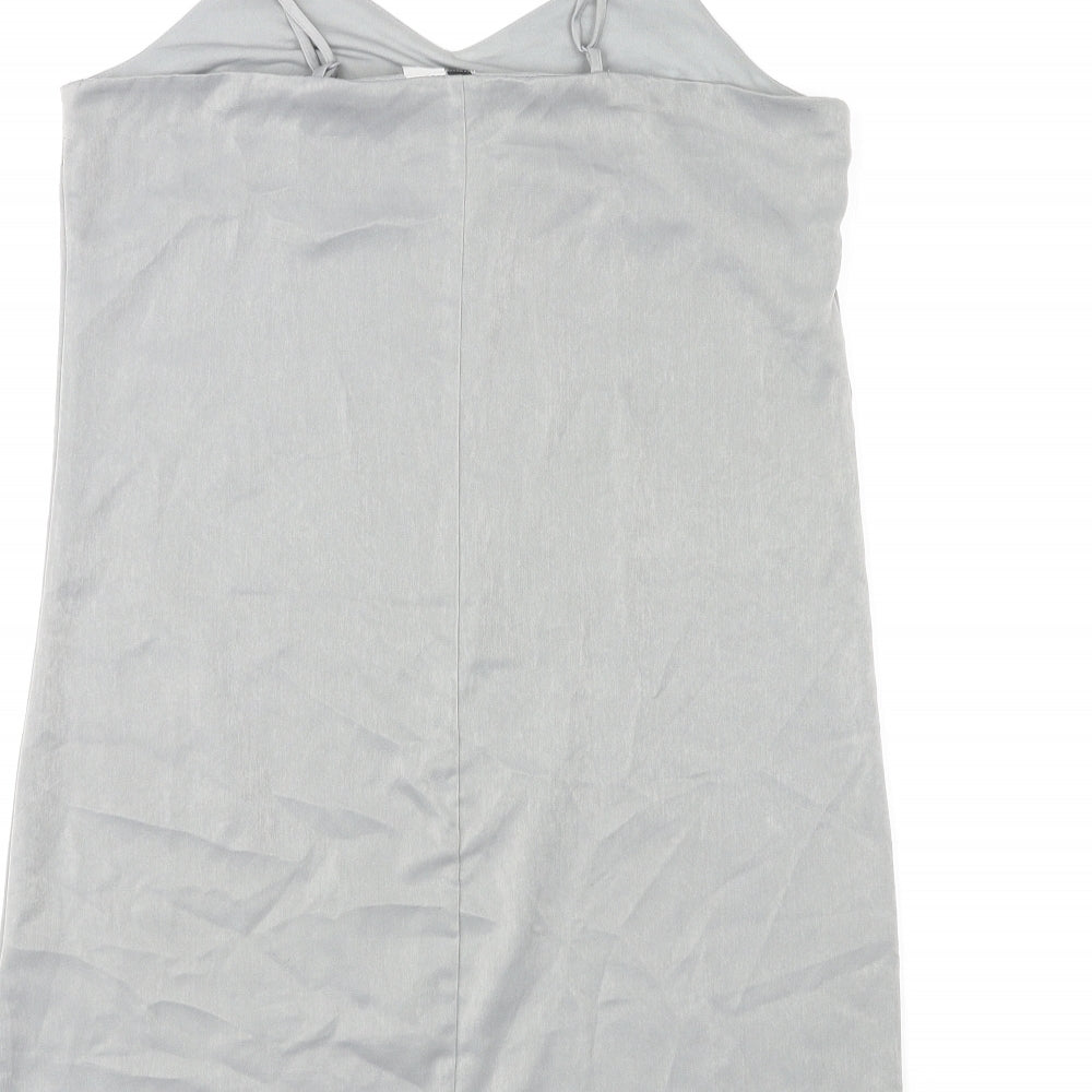 Divided by H&M Womens Grey Polyester Slip Dress Size 12 V-Neck Pullover