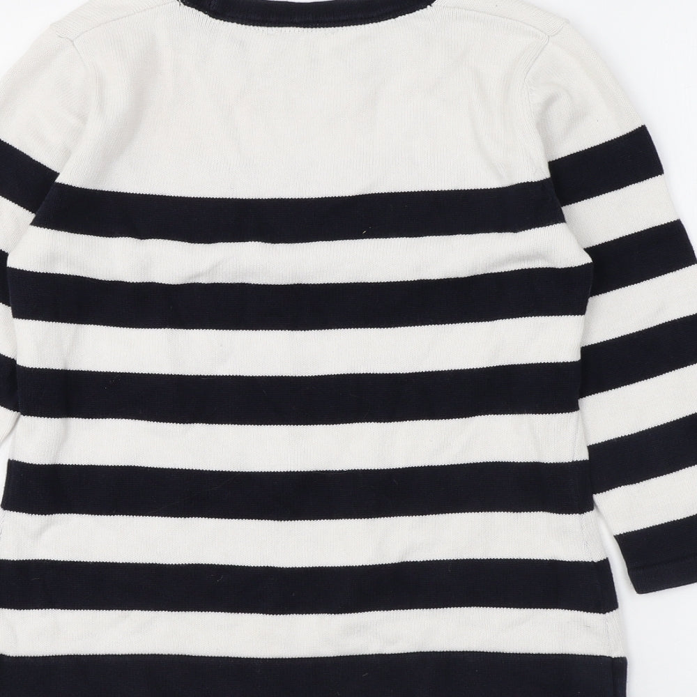 Country Casuals Womens White Round Neck Striped 100% Cotton Pullover Jumper Size S - Anchor