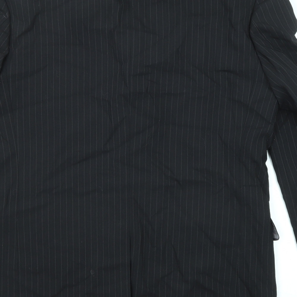 Tom English Mens Black Striped Wool Jacket Suit Jacket Size 40 Regular