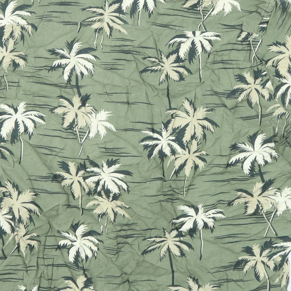 H&M Womens Green Geometric Viscose Basic Button-Up Size S Collared - Palm Print