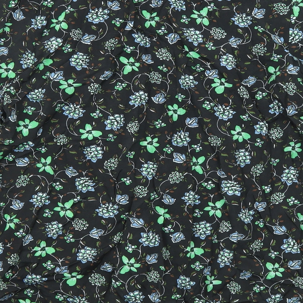 Kaffle Womens Black Floral Viscose Basic Blouse Size 8 V-Neck