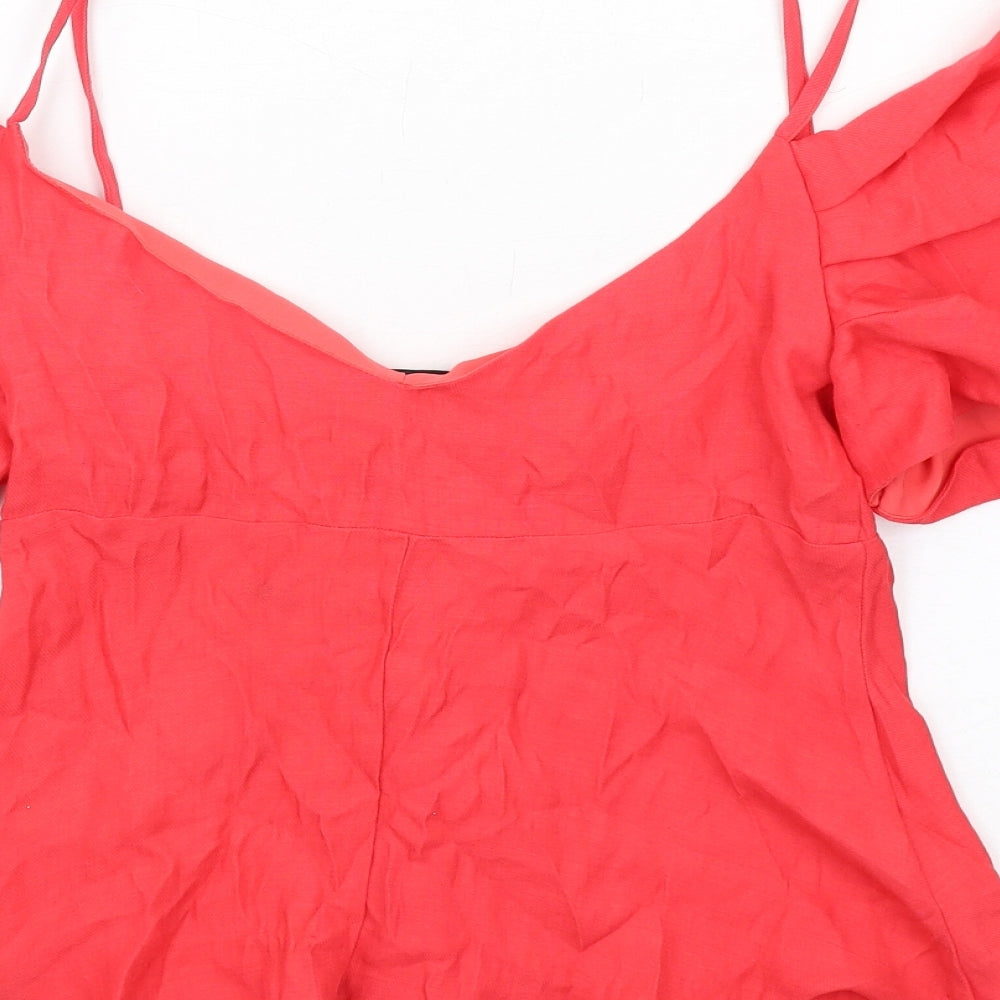 Topshop Womens Red Polyester Basic Button-Up Size 4XL Off the Shoulder