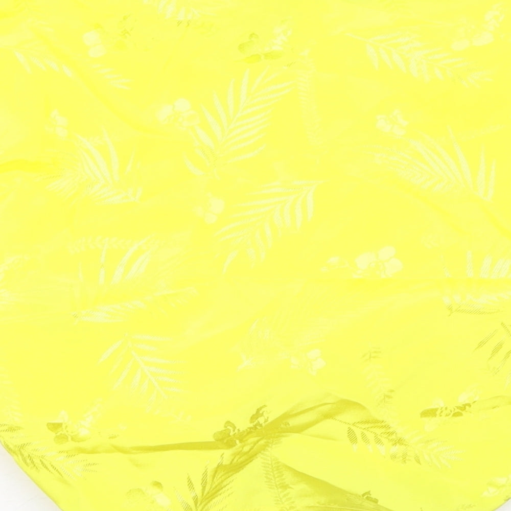 Brand and care label for ASOS women’s yellow geometric polyester basic blouse, size UK 8, v-neck - tie front detail