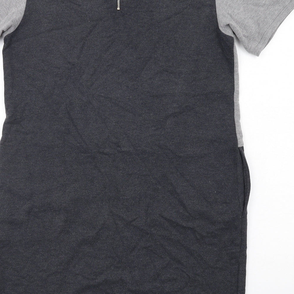 Marks & Spencer Womens Grey Geometric Polyester T-Shirt Dress Size 14 Round Neck Zip