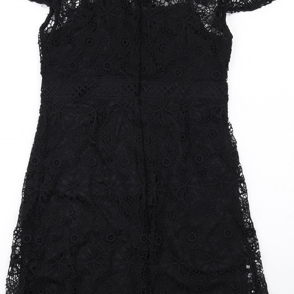 Zara Womens Black Polyester A-Line Size M Round Neck Zip