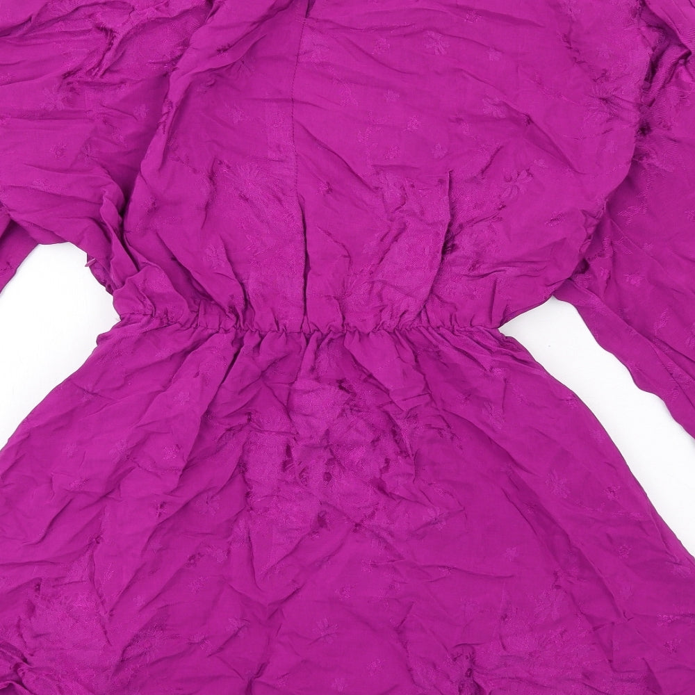 Zara Womens Purple Polyester A-Line Size XS Round Neck Zip