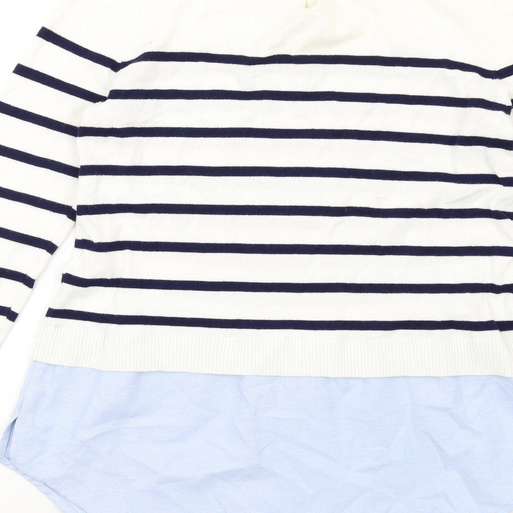 Oasis Womens White Round Neck Striped Cotton Pullover Jumper Size XS