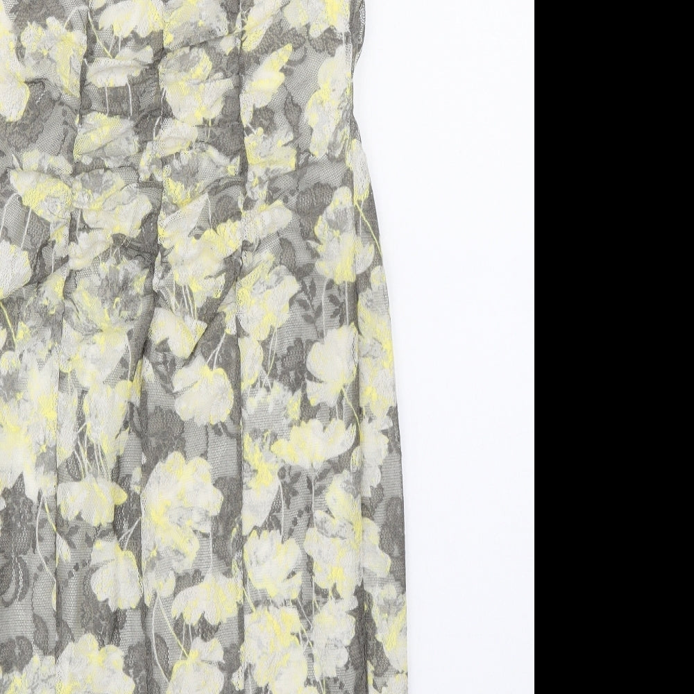Marks & Spencer Womens Grey Floral Polyester Shift Size 10 Boat Neck Button