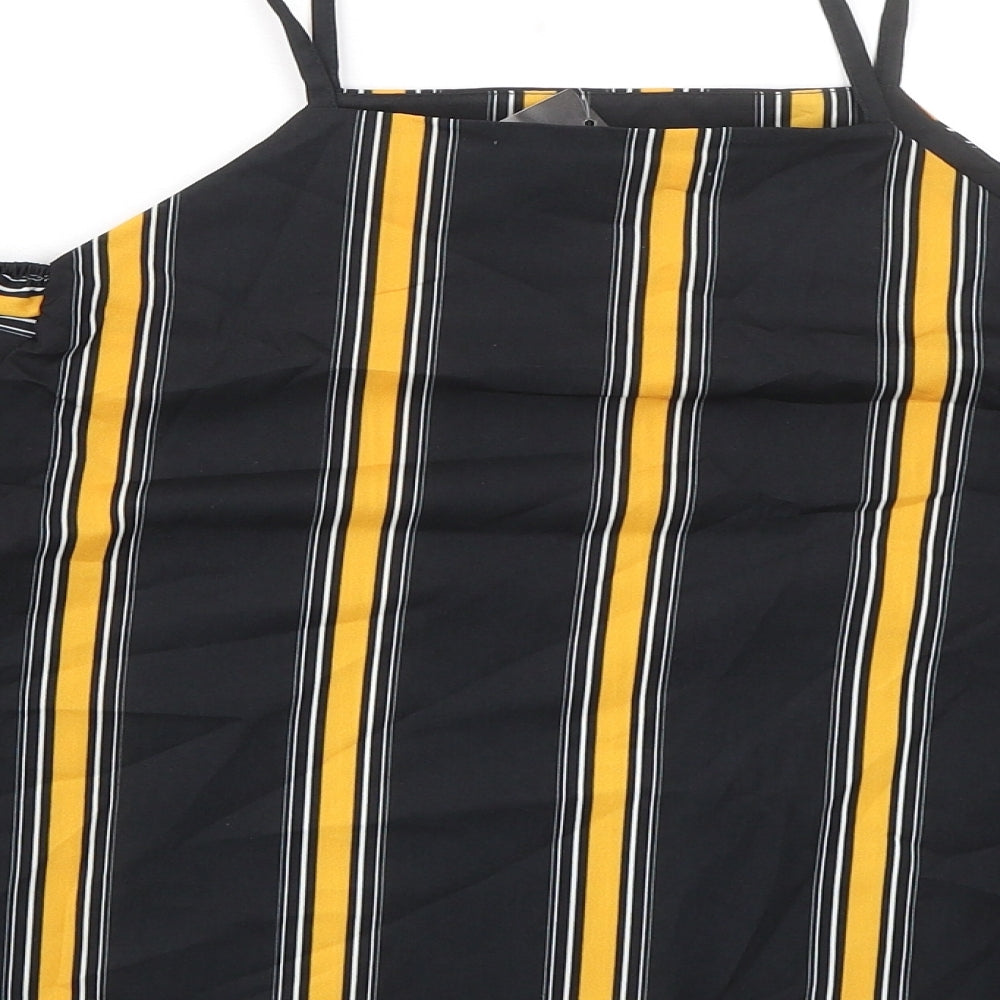 Select Womens Black Striped Polyester Basic Blouse Size 6 Square Neck - Cold Shoulder Detail