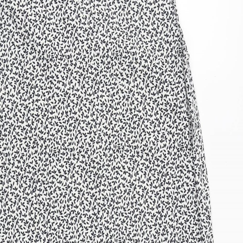 Marks & Spencer Womens White Floral Flax A-Line Size 12 V-Neck Pullover