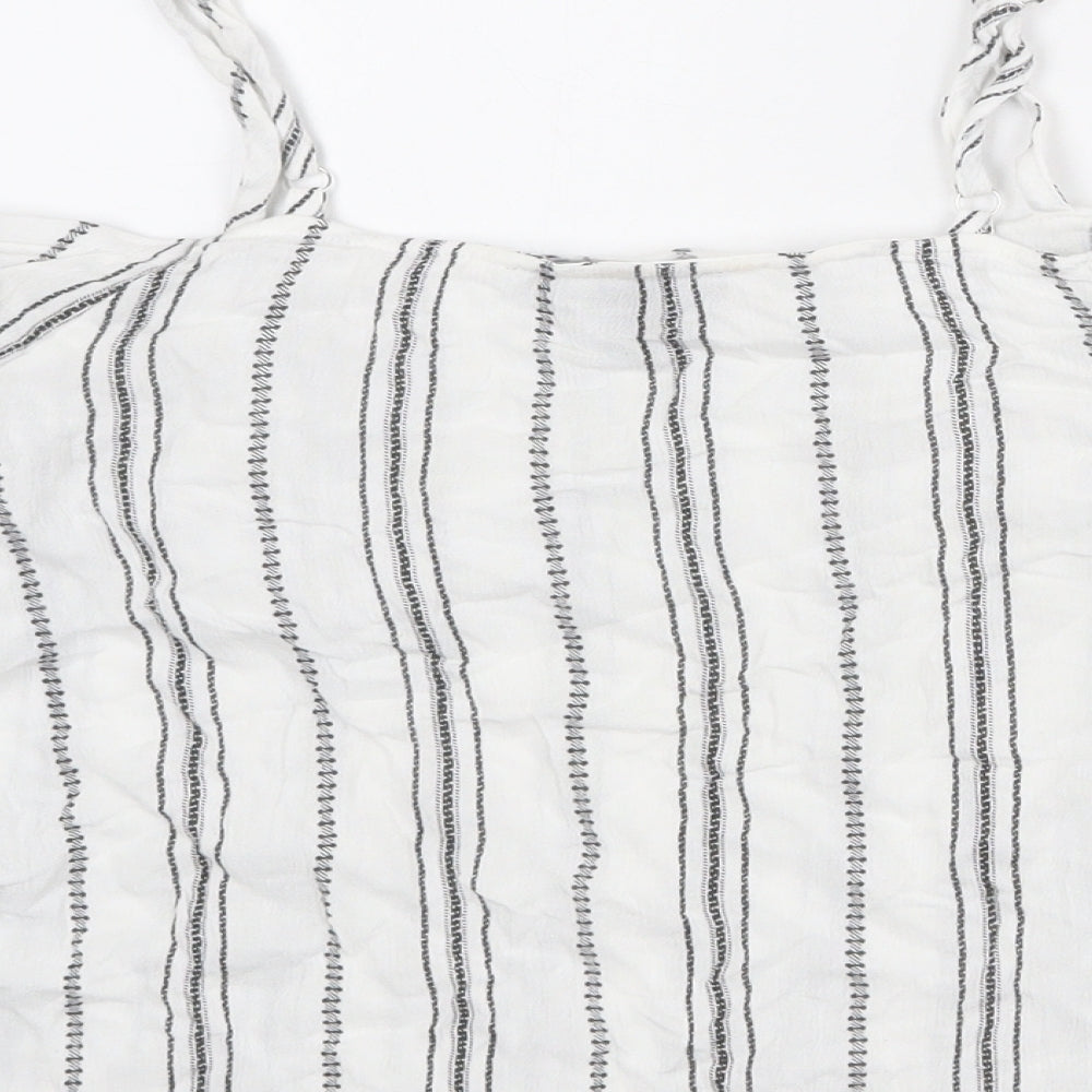 New Look Womens White Striped Viscose Basic Blouse Size 10 Off the Shoulder