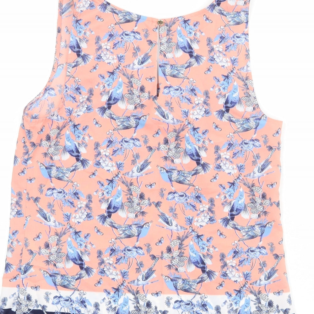 Oasis Womens Pink Geometric Polyester Basic Tank Size 8 Boat Neck - Bird Print
