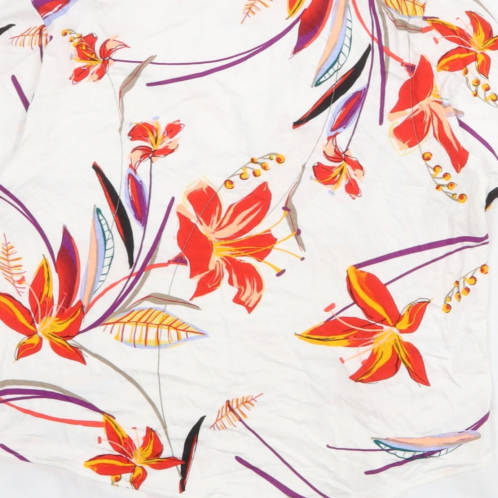 Marks & Spencer Womens White Floral Viscose Basic Blouse Size 6 V-Neck