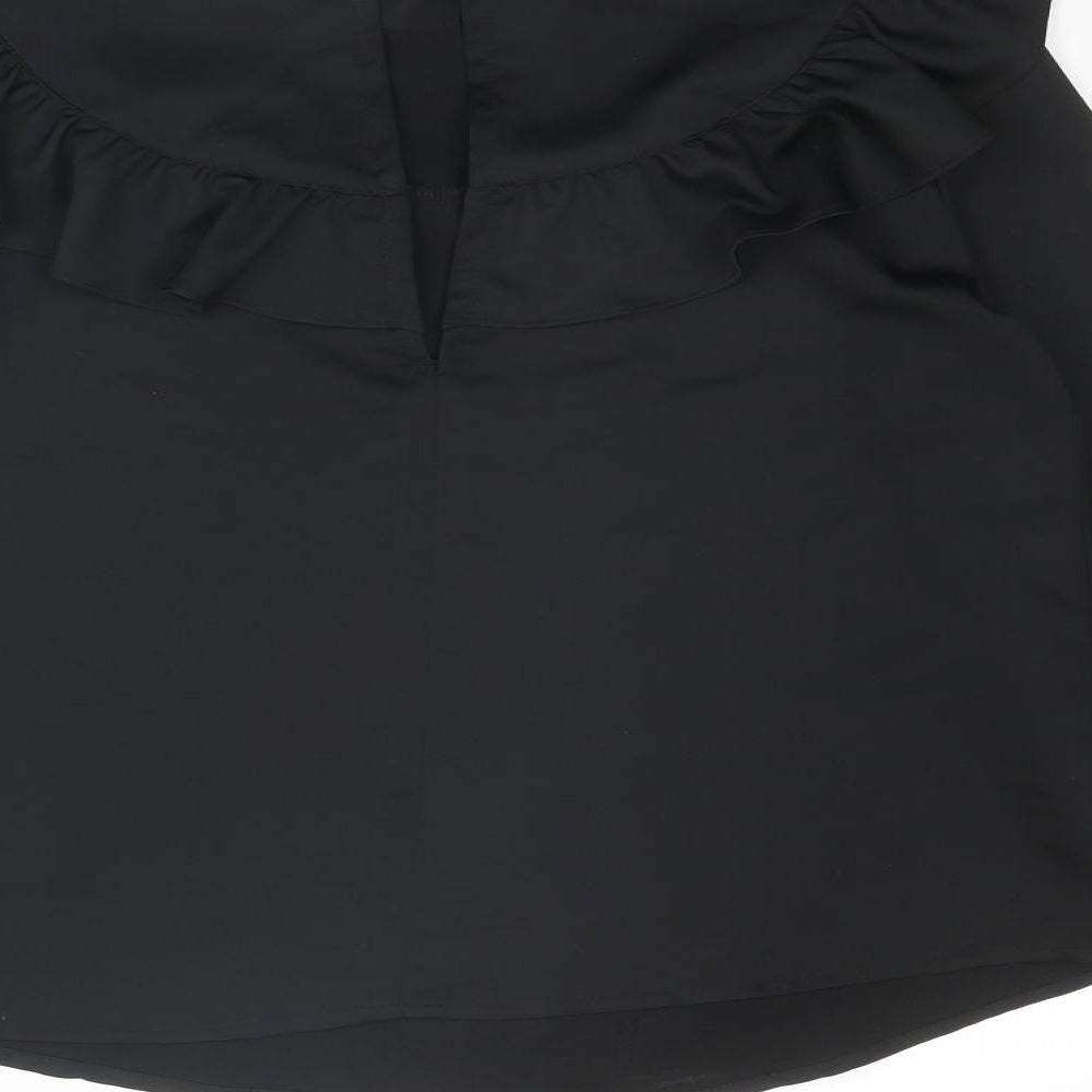 Topshop Womens Black Polyester Basic Blouse Size 10 Round Neck