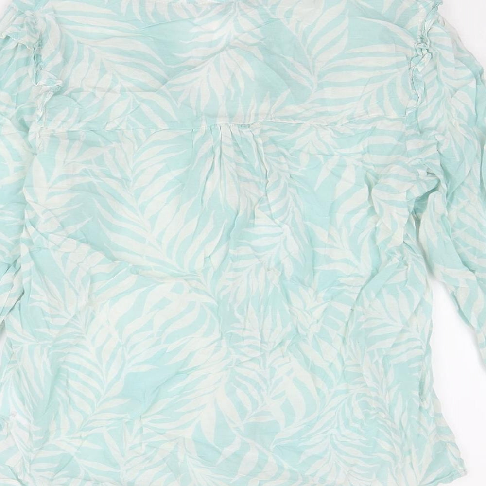 Principles Womens Blue Geometric Cotton Basic Button-Up Size 8 V-Neck