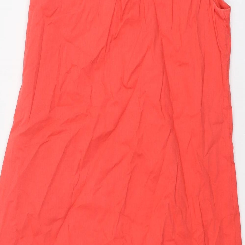 Monsoon Womens Red Cotton Shift Size 10 V-Neck Zip - Broderie Anglaise