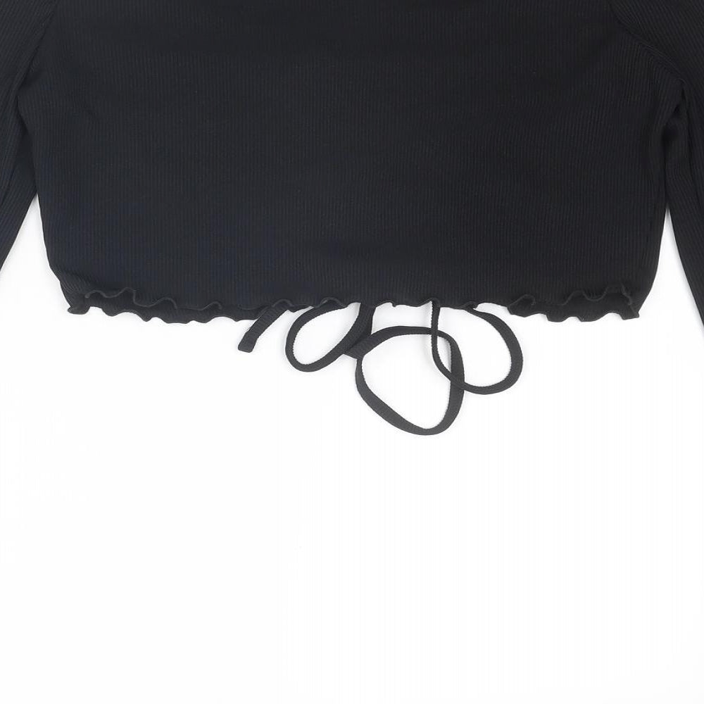 COLLUSION Womens Black Polyester Cropped Blouse Size 16 Off the Shoulder - Ruched Detail