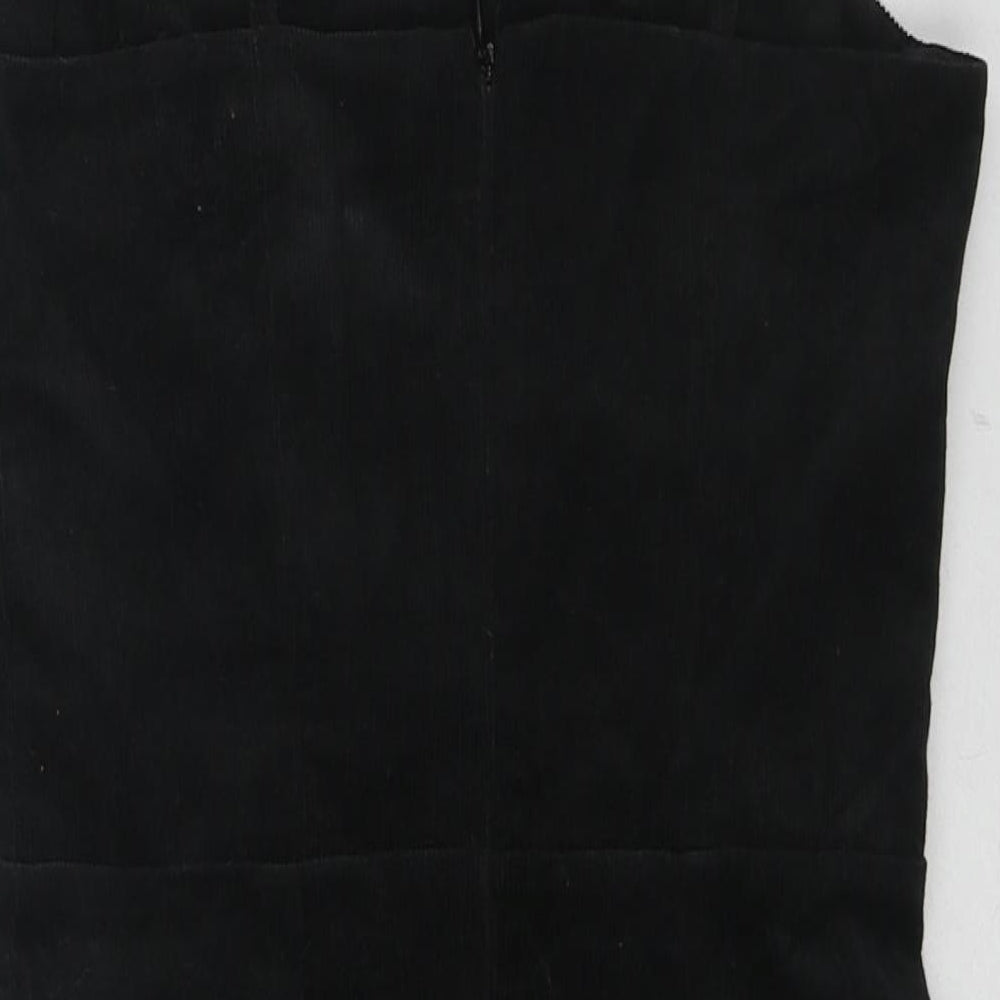 New Look Womens Black Cotton Slip Dress Size 6 Square Neck Zip