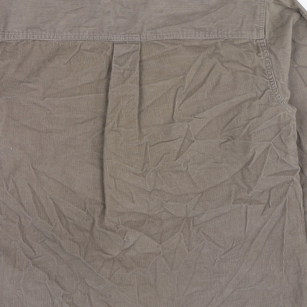 Cotton Traders Mens Brown Cotton Button-Up Size S Collared Button