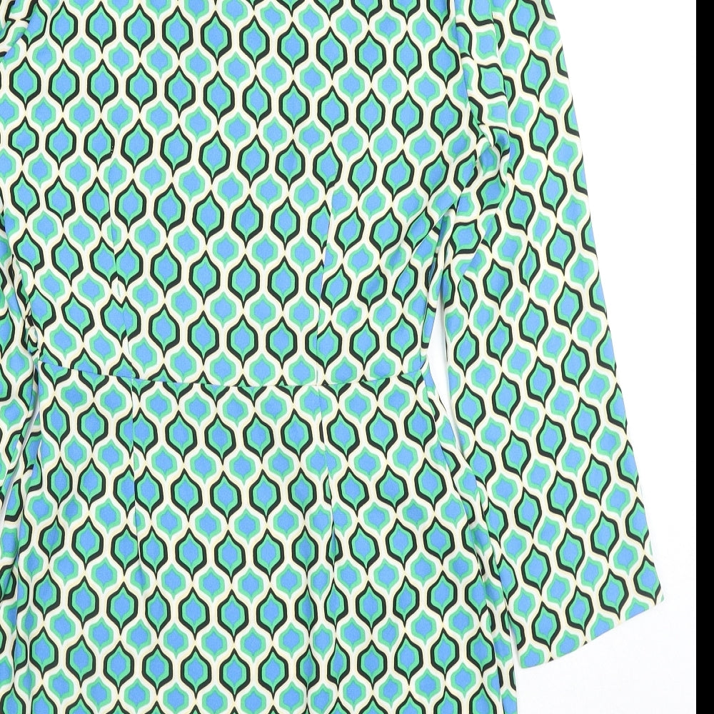 Zara Womens Multicoloured Geometric Polyester Mini Size S V-Neck Zip