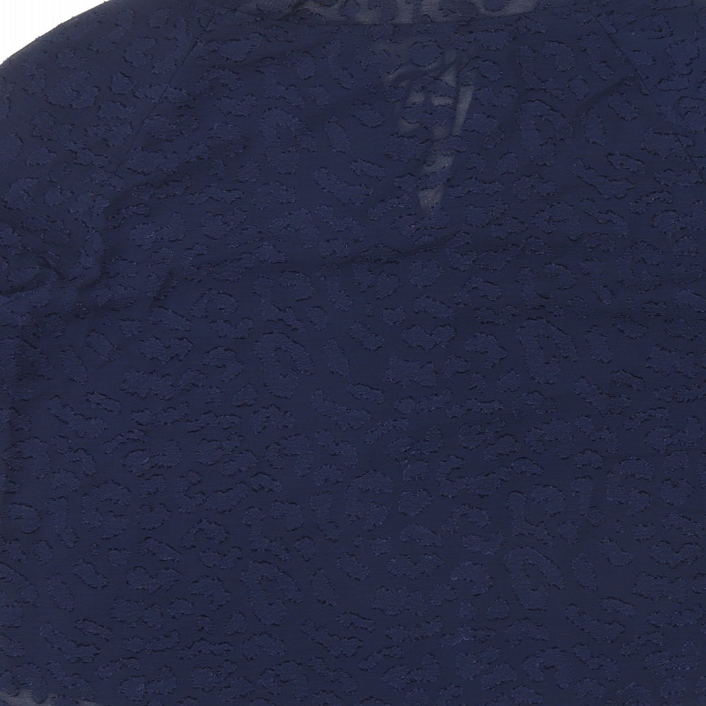 Marks & Spencer Womens Blue Animal Print Polyester Basic Blouse Size 8 V-Neck