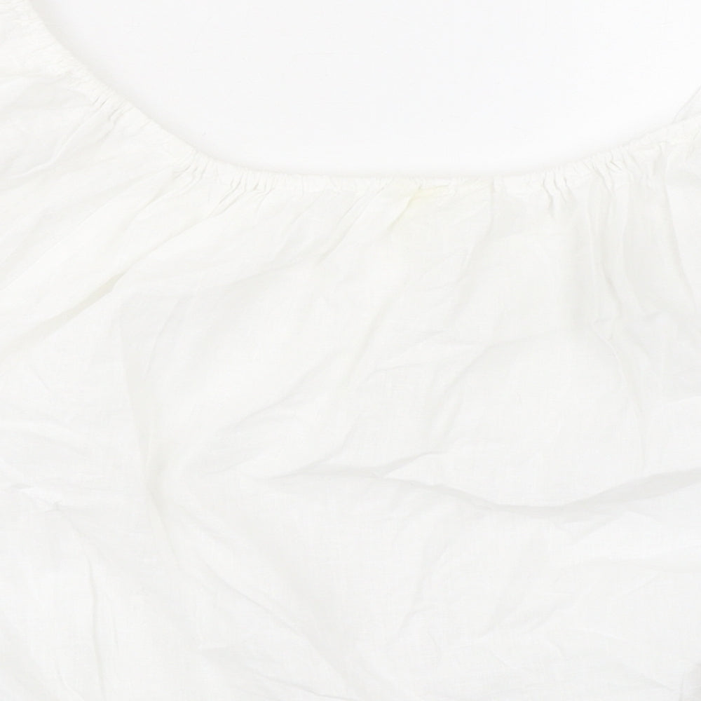 H&M Womens White Linen Cropped Blouse Size M Boat Neck