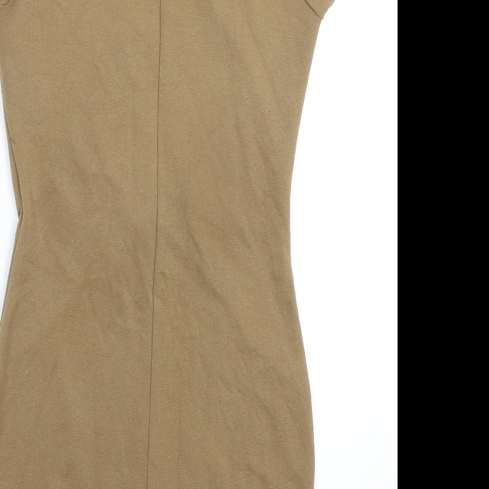Jus d'Orange Womens Beige Viscose Bodycon Size 8 Square Neck Pullover