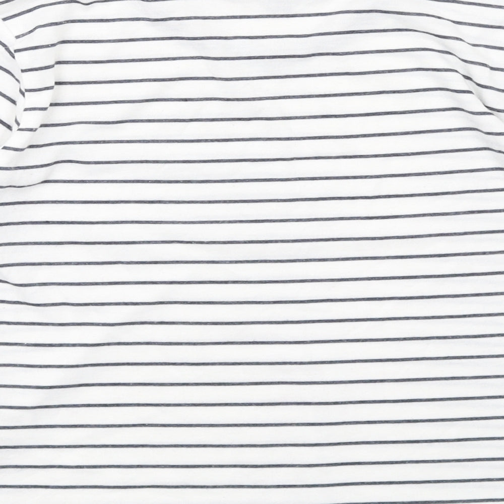 Topshop Womens White Striped Polyester Basic T-Shirt Size 6 Round Neck