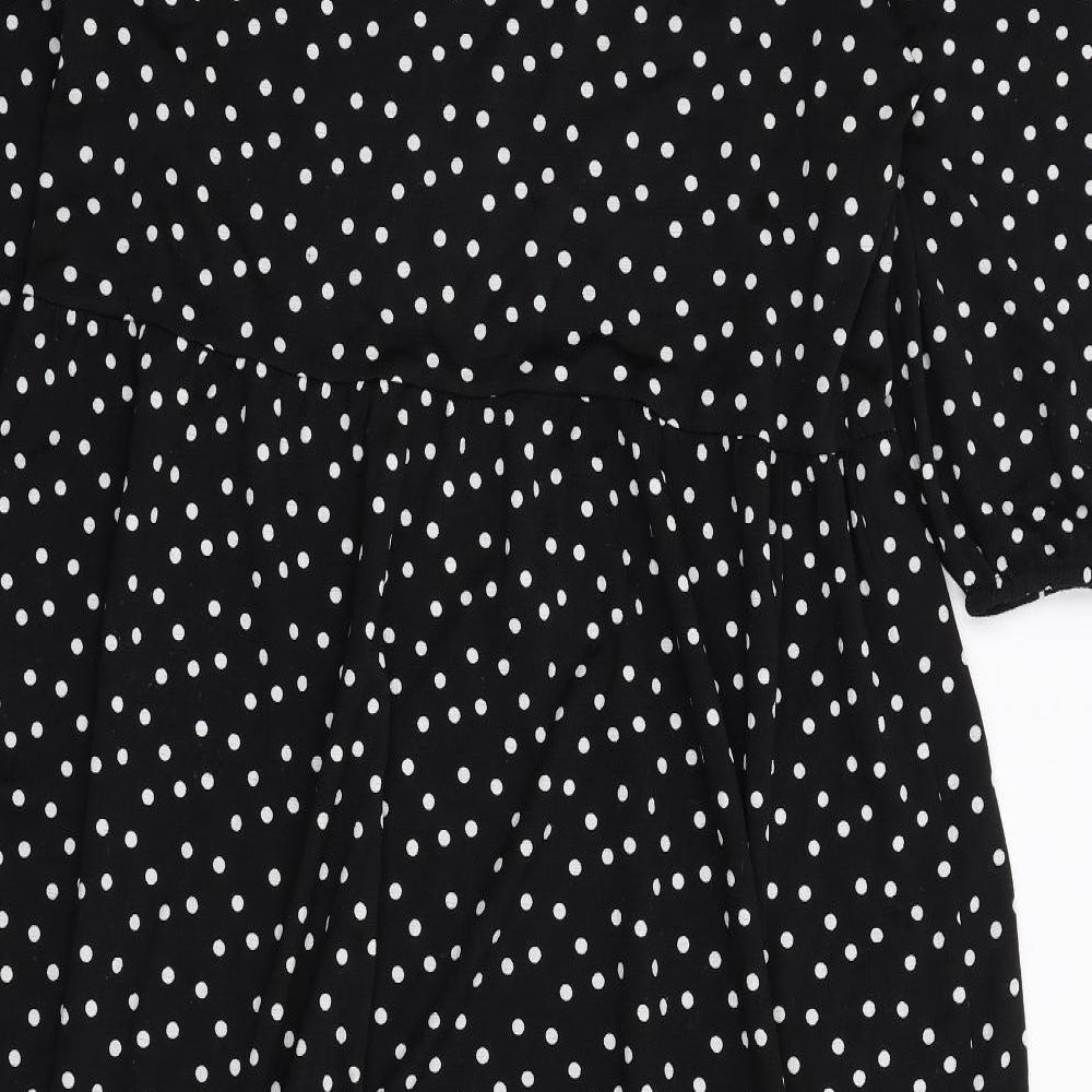 Zara Womens Black Polka Dot Polyester A-Line Size L Round Neck Pullover