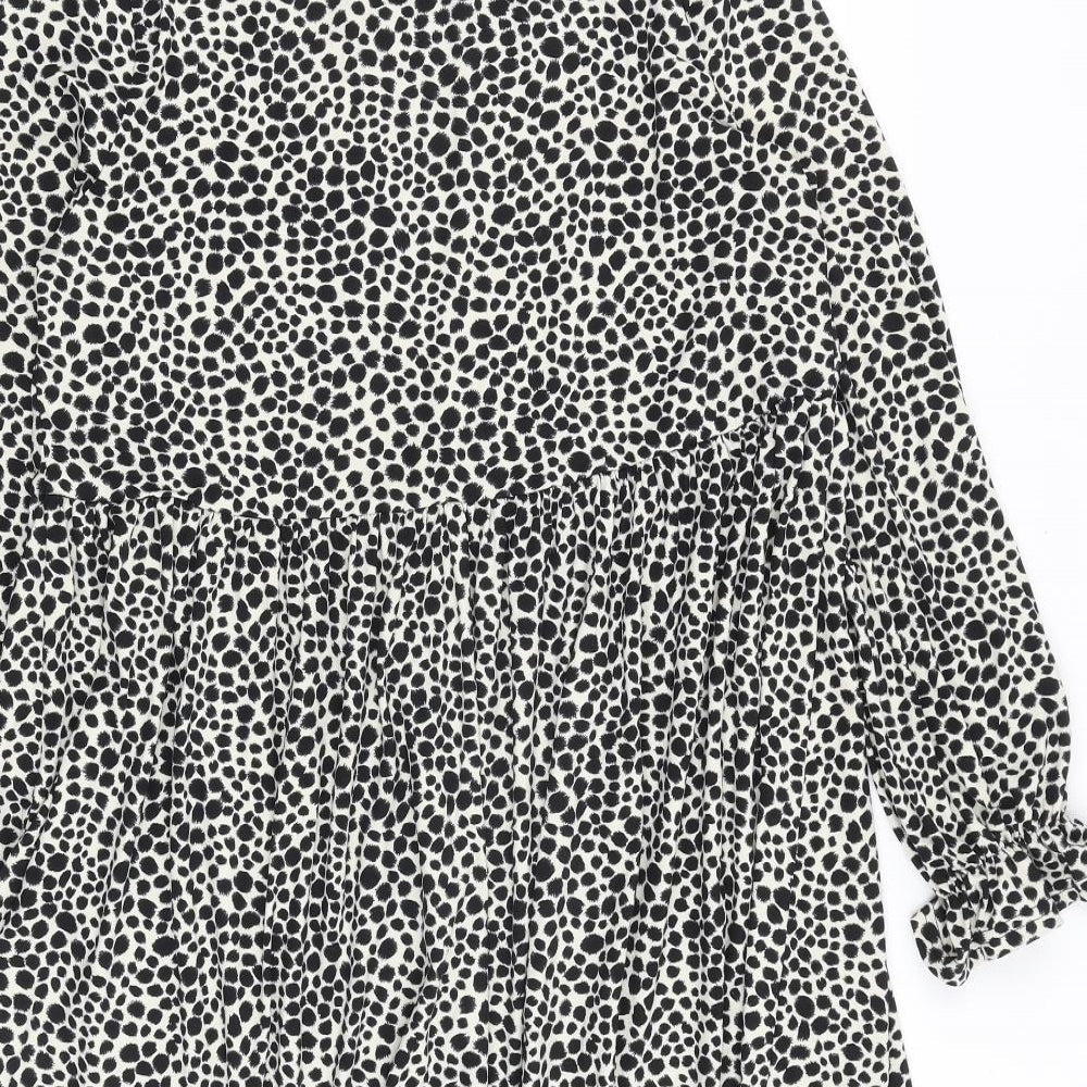 New Look Womens Black Geometric Polyester A-Line Size 10 Round Neck Pullover