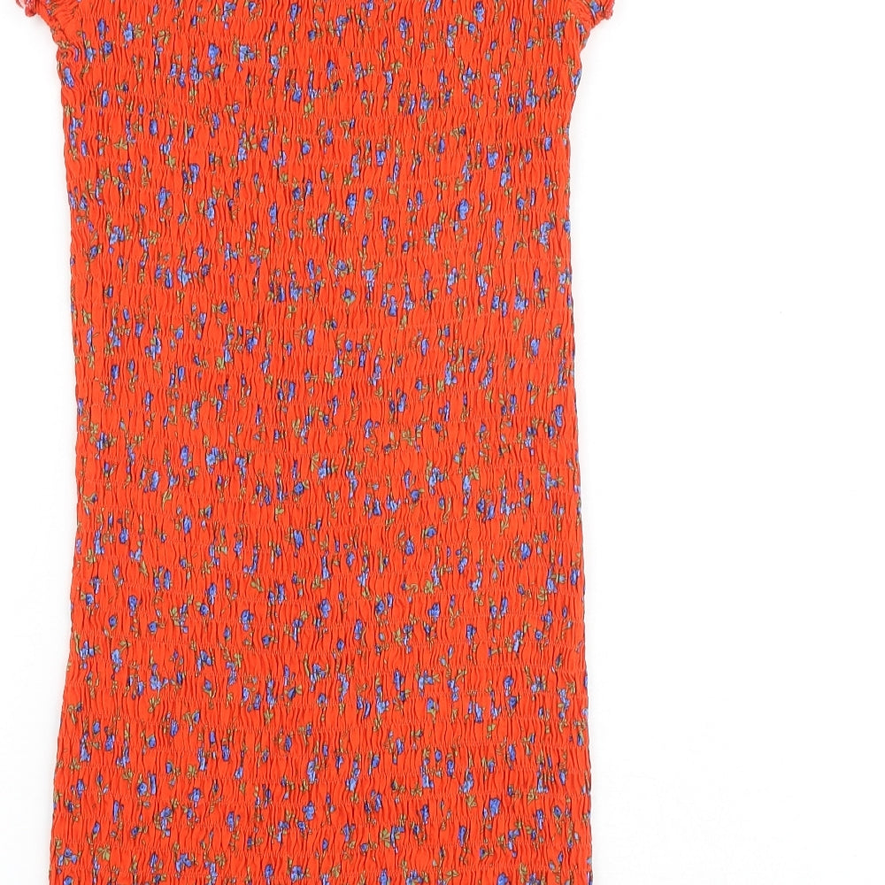 Topshop Womens Red Floral 100% Cotton A-Line Size 12 Boat Neck Pullover