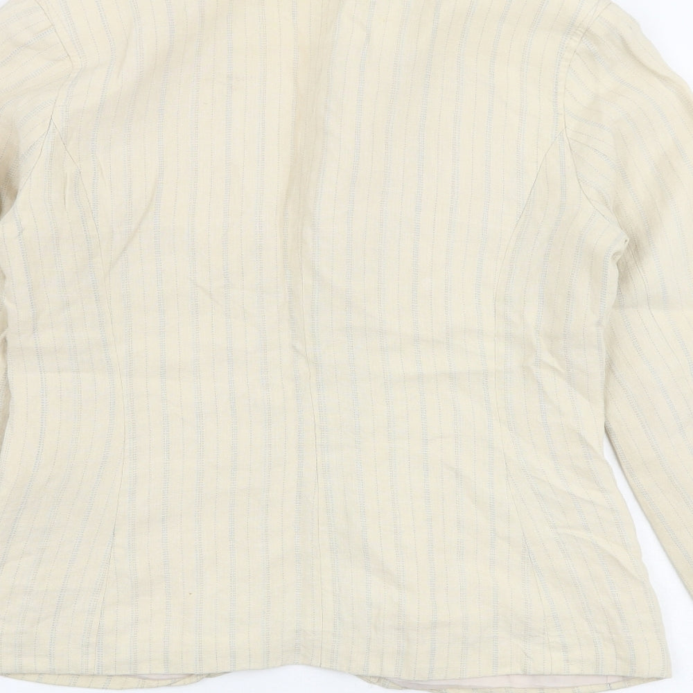 H&M Womens Beige Striped Jacket Blazer Size 12 Button