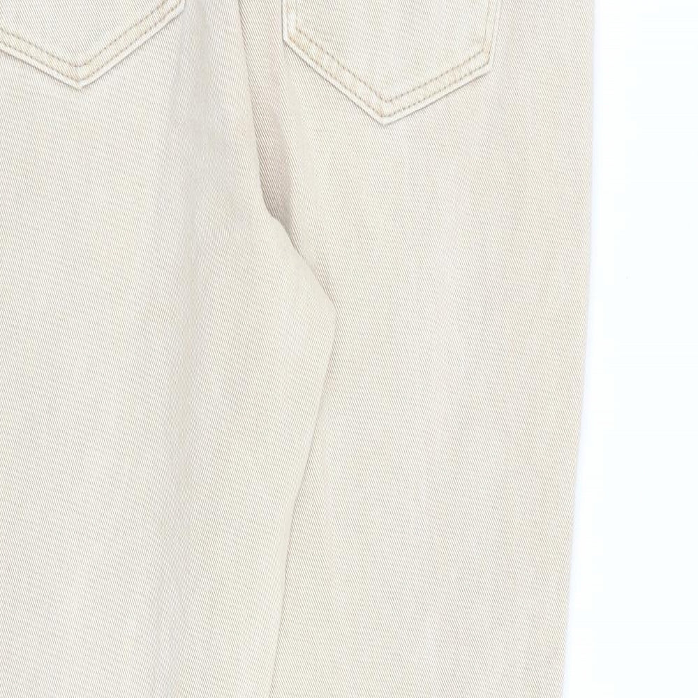 Next Womens Beige Cotton Tapered Jeans Size 12 L26 in Regular Zip