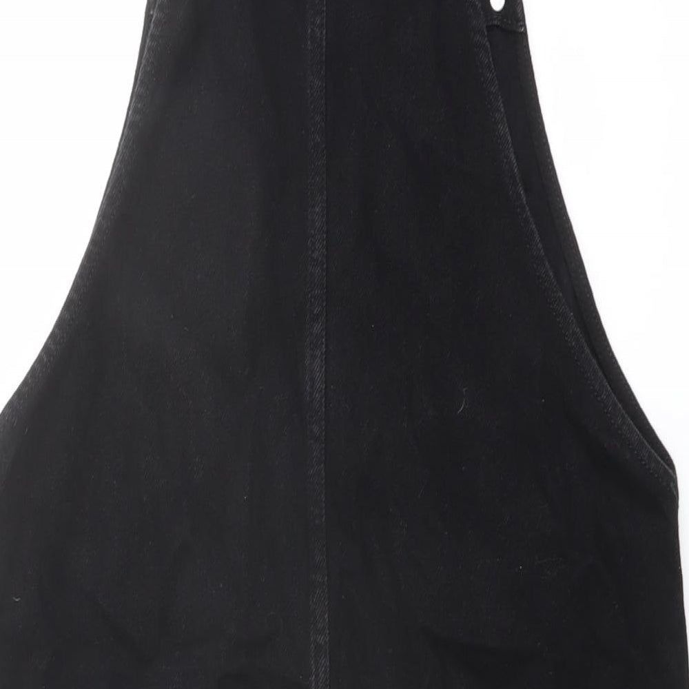 New Look Womens Black Cotton Pinafore/Dungaree Dress Size 6 Square Neck Buckle