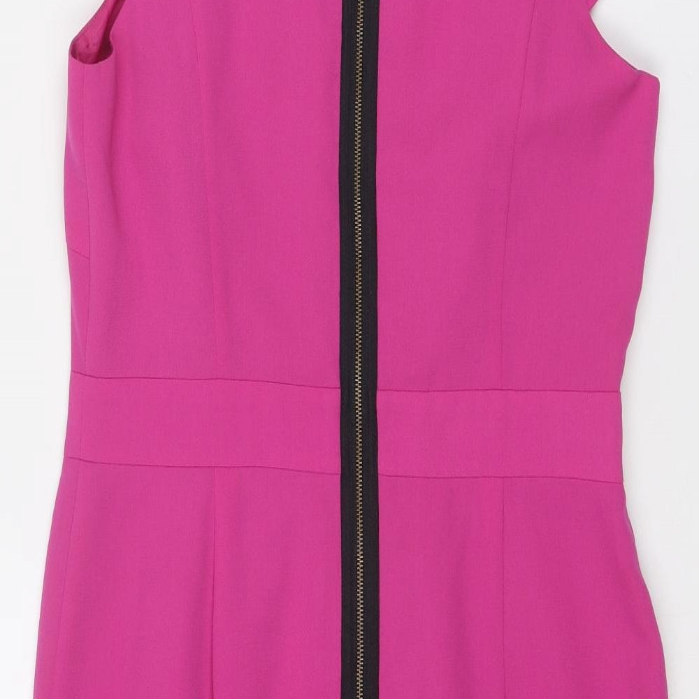 Marks & Spencer Womens Pink Polyester Shift Size 10 Boat Neck Zip