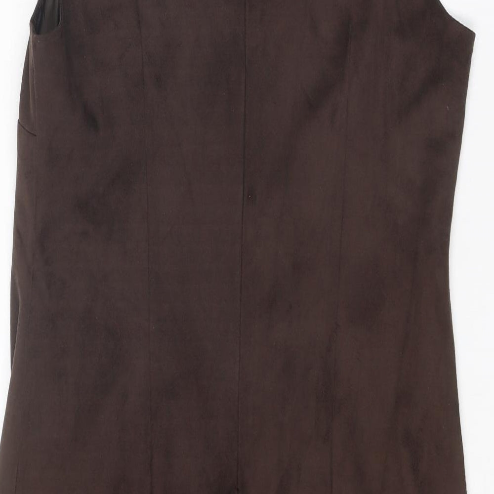 M&Co Womens Brown Polyester Shift Size 10 Round Neck Zip