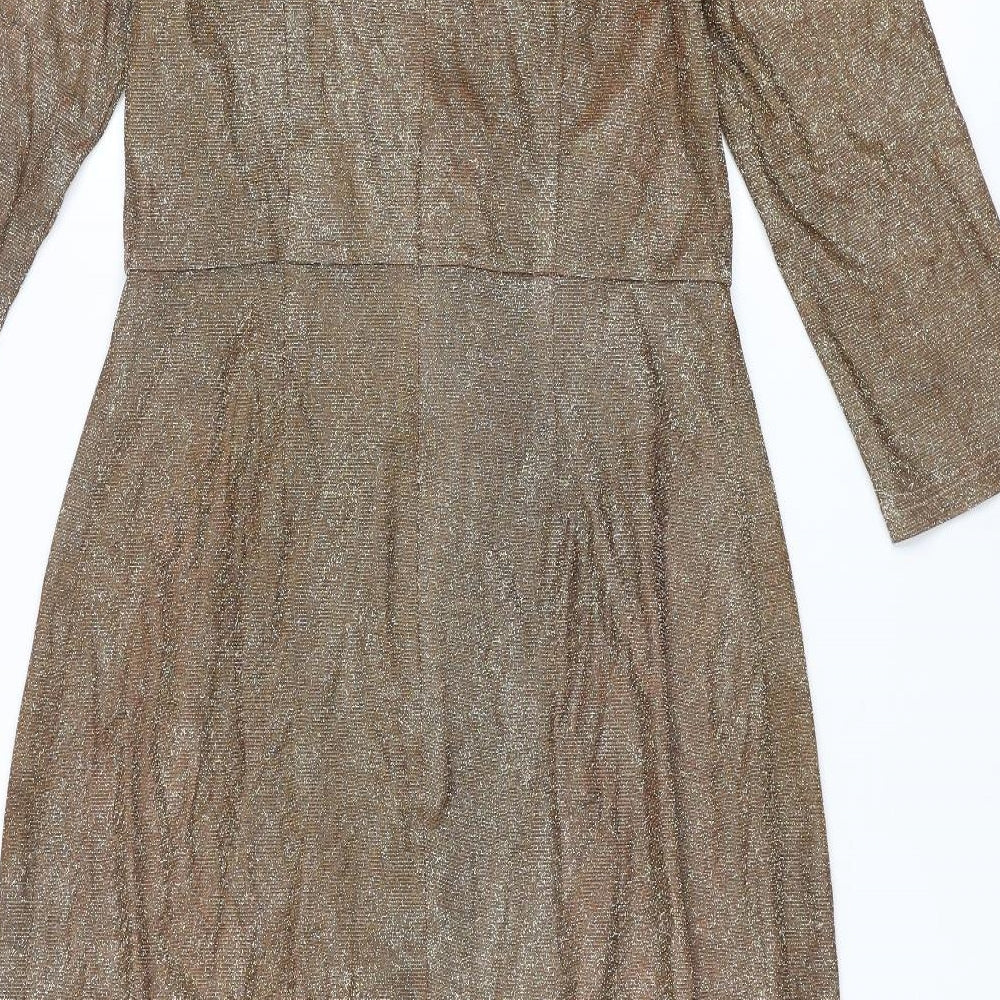 Nasty Gal Womens Gold Polyester A-Line Size 10 V-Neck Zip