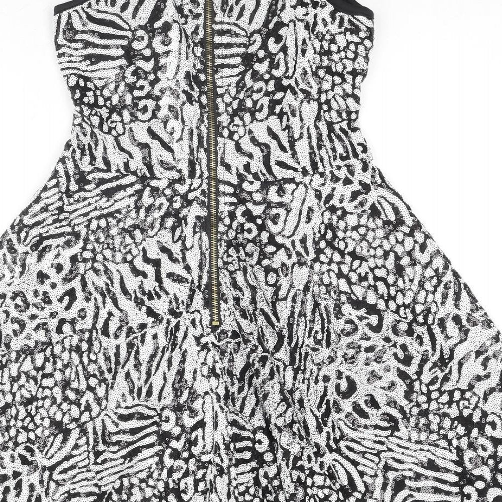 Rare Womens Multicoloured Animal Print Polyester Fit & Flare Size 8 Boat Neck Zip