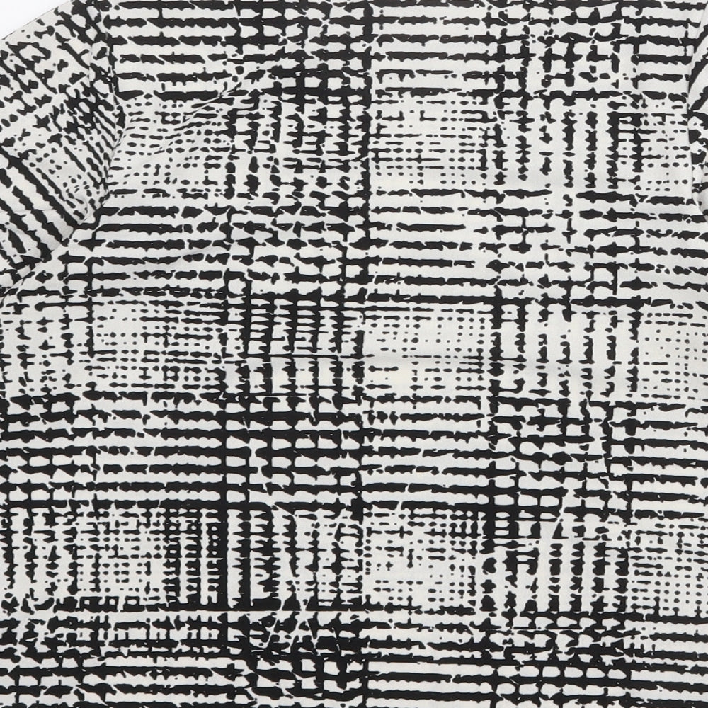 H&M Womens Black Check Polyester Basic T-Shirt Size XS Round Neck