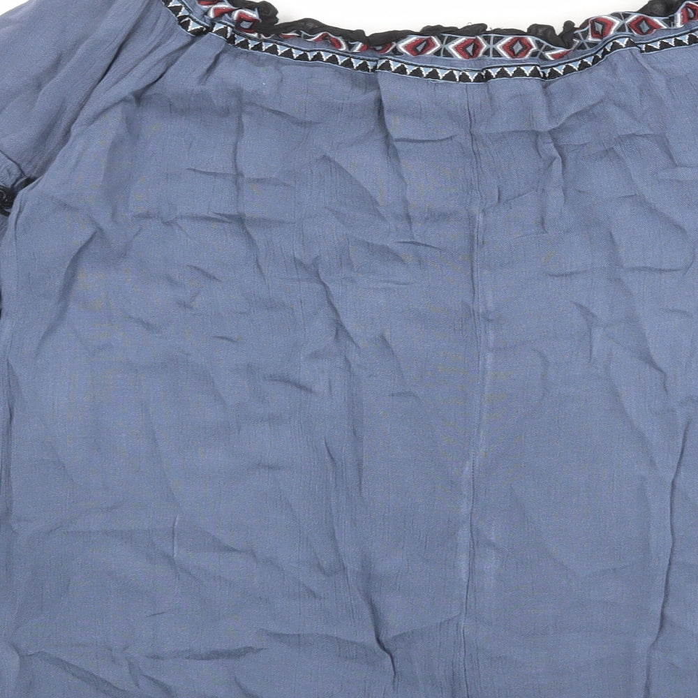 River Island Womens Blue Viscose Basic Blouse Size 8 Boat Neck