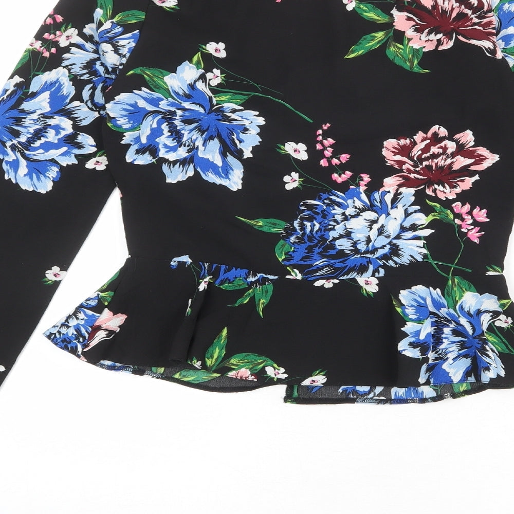 Dorothy Perkins Womens Black Floral Polyester Basic Blouse Size 6 V-Neck