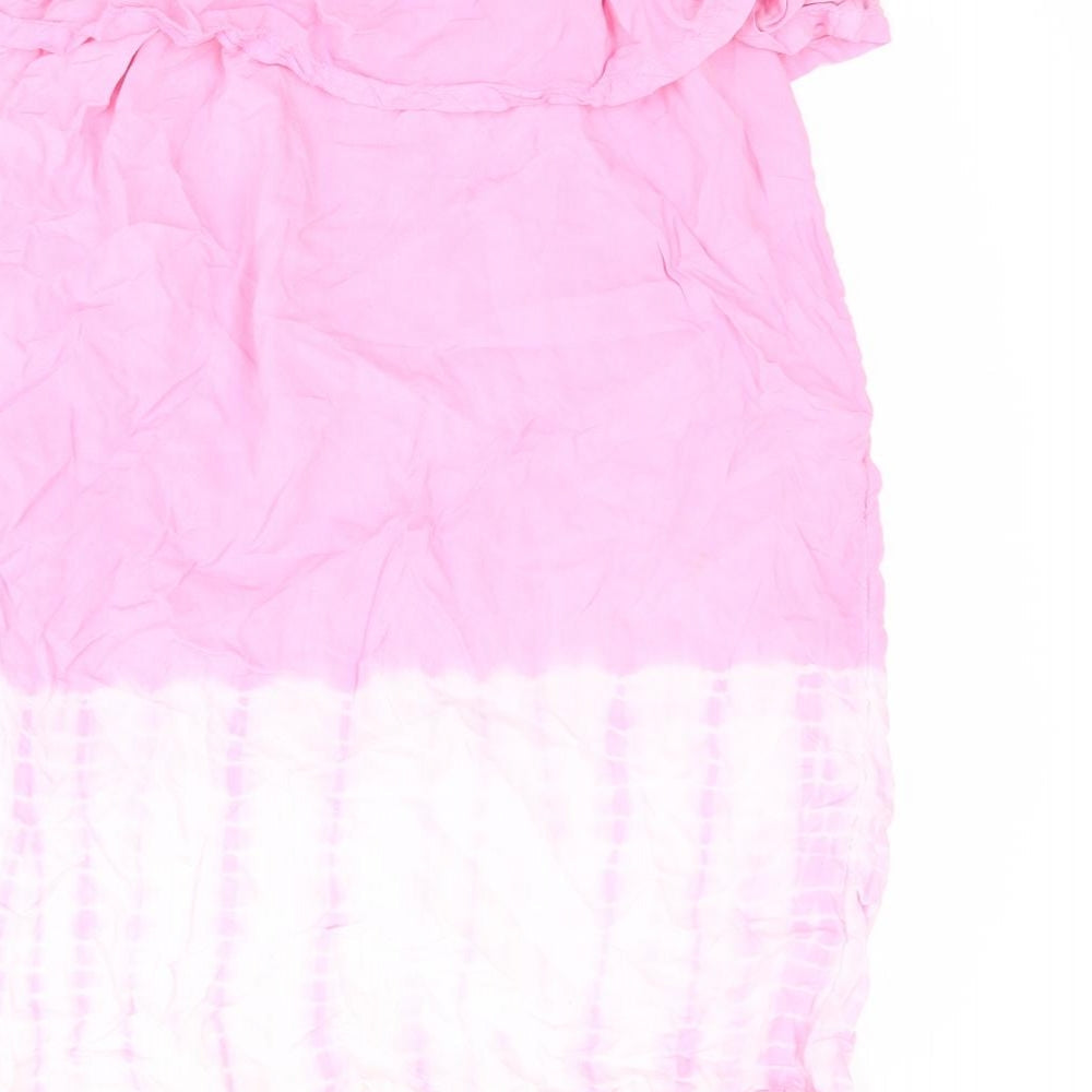 Marks & Spencer Girls Pink Viscose A-Line Size 11-12 Years Off the Shoulder Pullover - Tie Dye