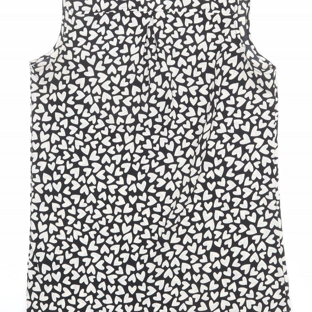 NEXT Womens Black Geometric Polyester Basic Tank Size 8 V-Neck - Heart Print