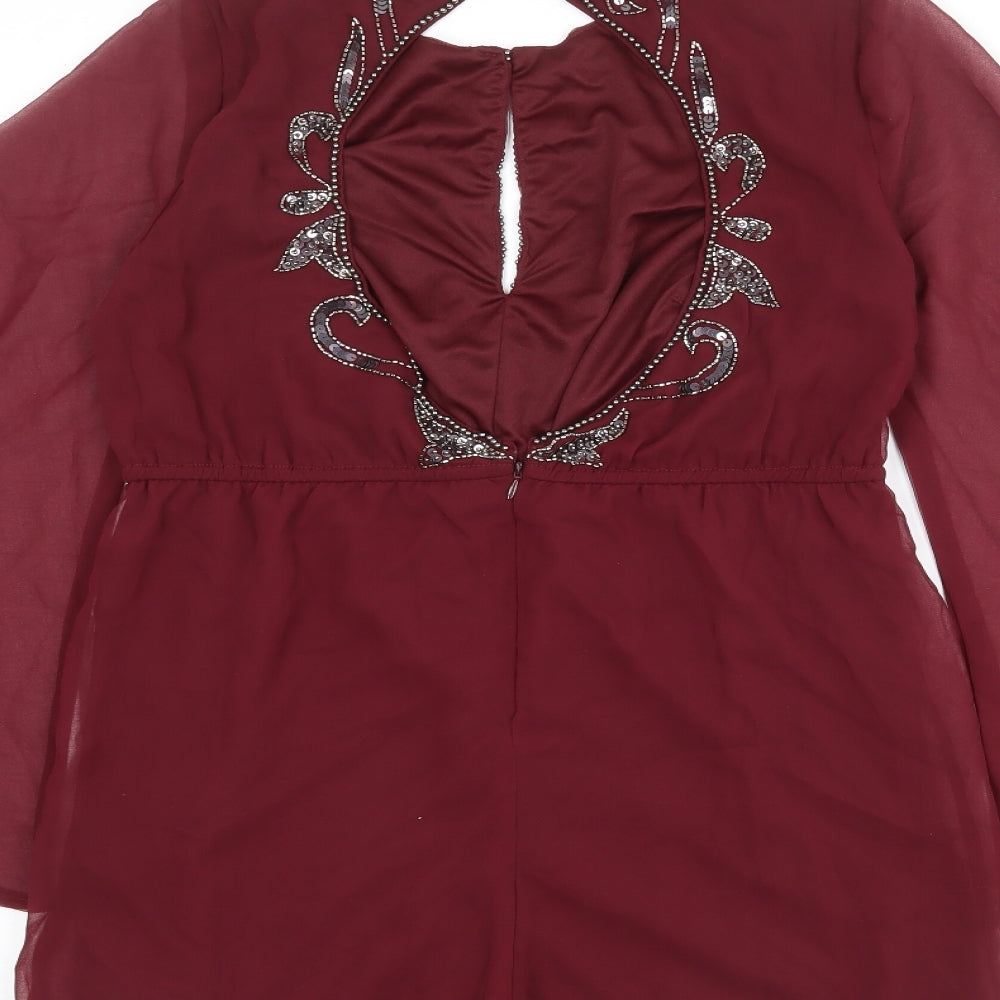 Maya Womens Red Polyester Playsuit One-Piece Size 12 L30 in Button - Open Back