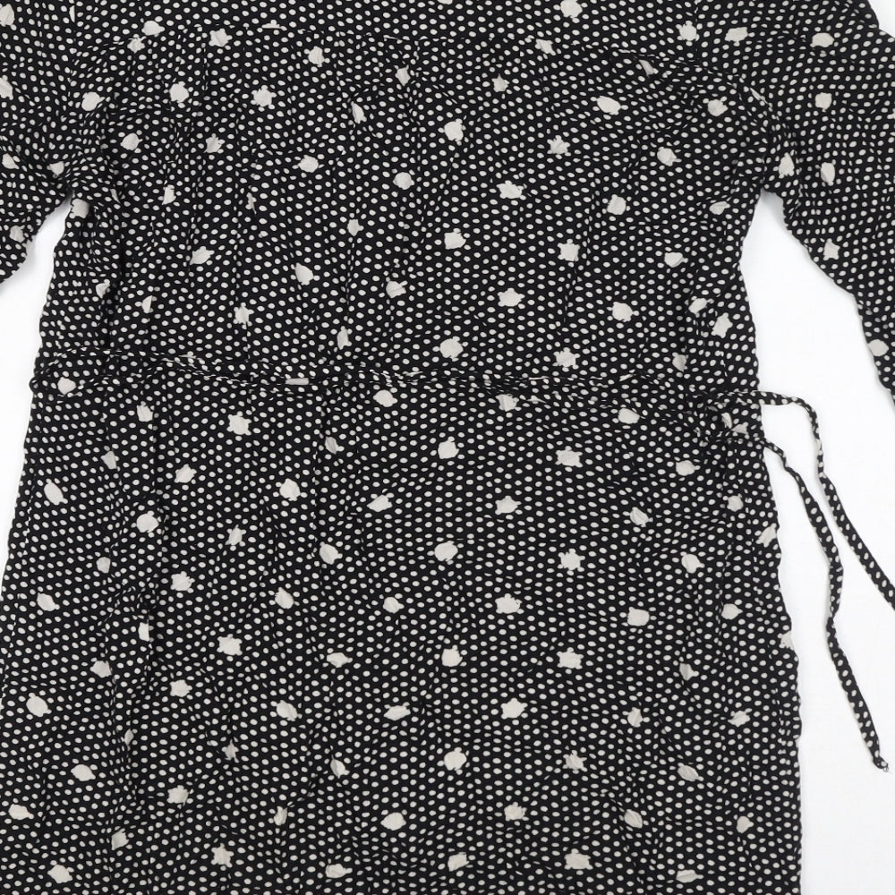 Only Womens Black Polka Dot Viscose A-Line Size 10 V-Neck Pullover