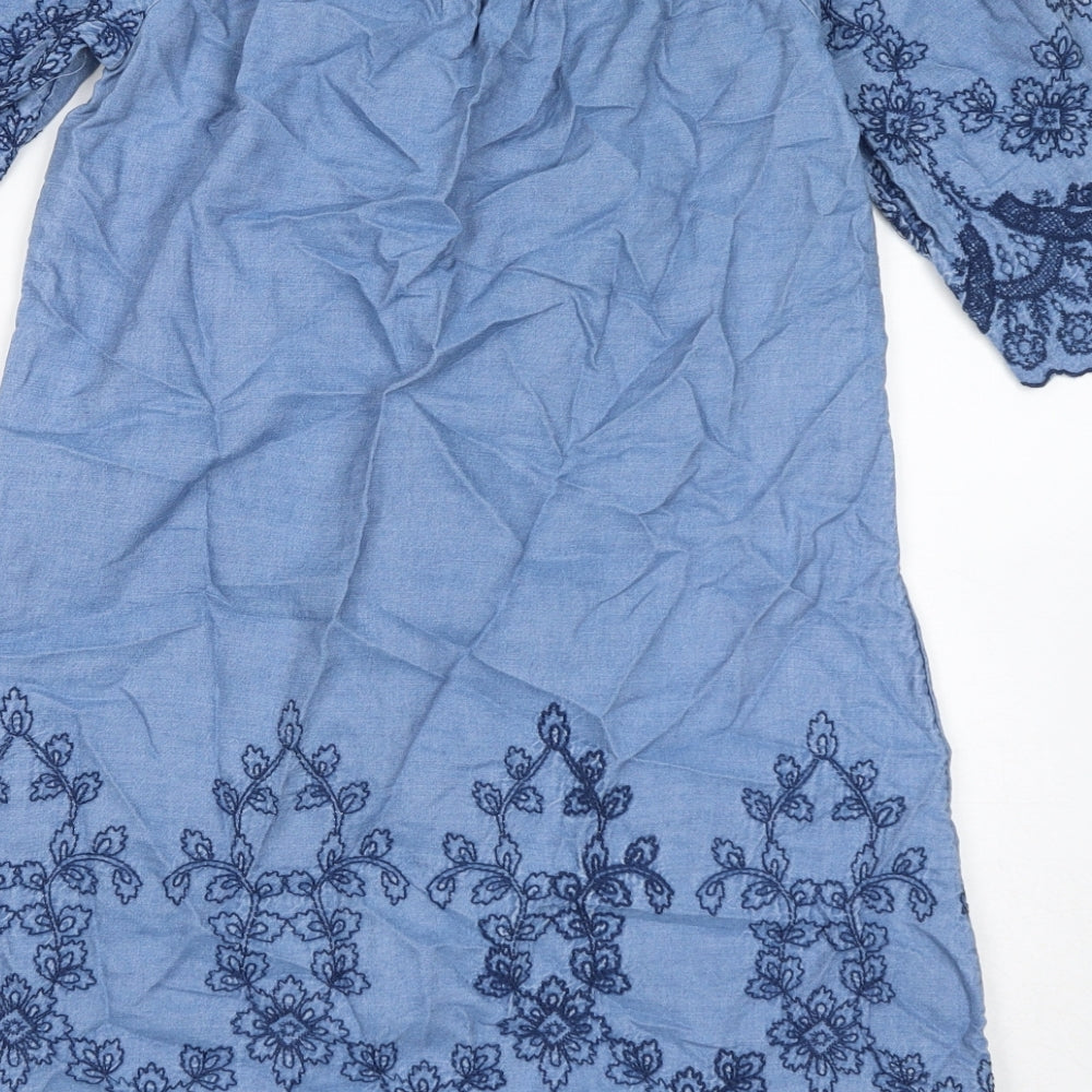 New Look Womens Blue Lyocell Mini Size 10 Off the Shoulder Pullover